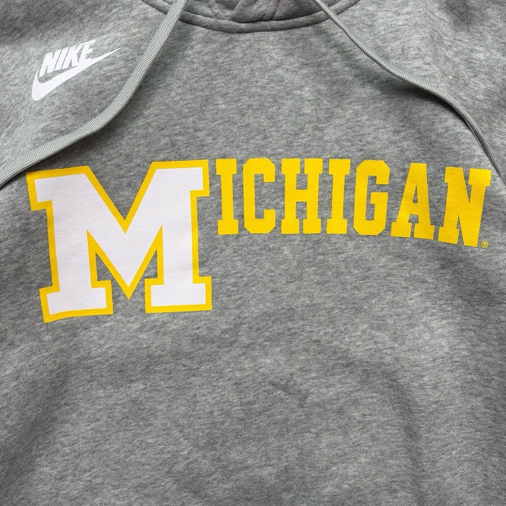 Nike Michigan Wolverines Mens M Gray Pullover Hoodie Big M NCAA College - Picture 9 of 13